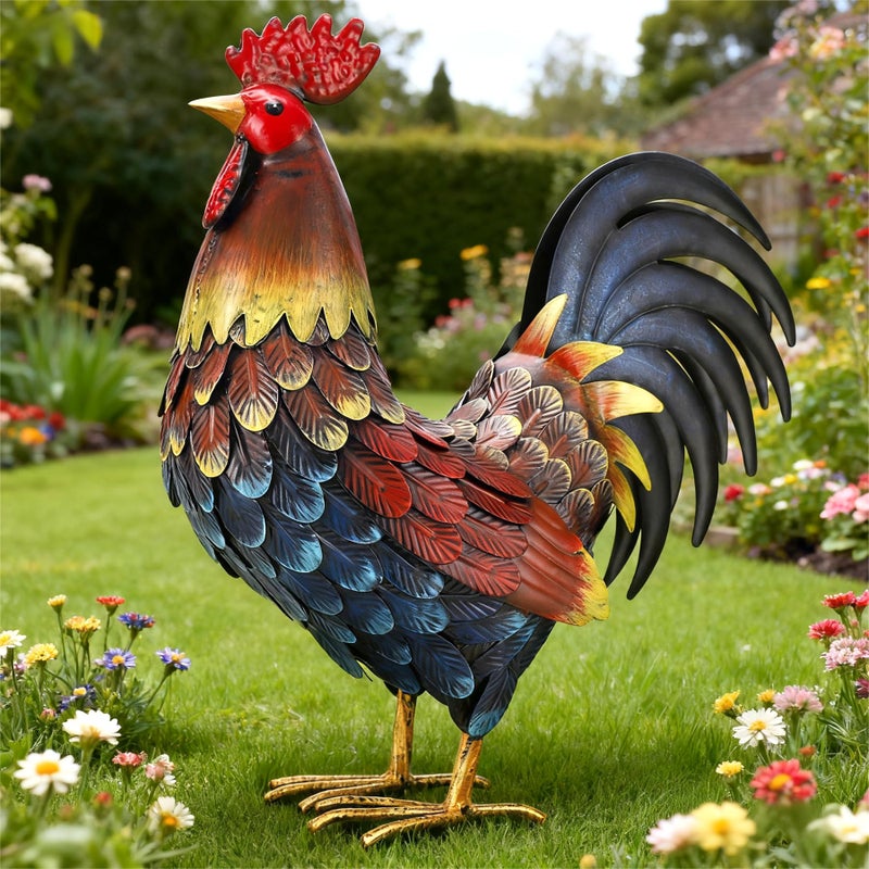 chisheen Rooster Decor Garden Statue Metal Chicken Yard Art Sculpture Outdoor Figurines - Image 1
